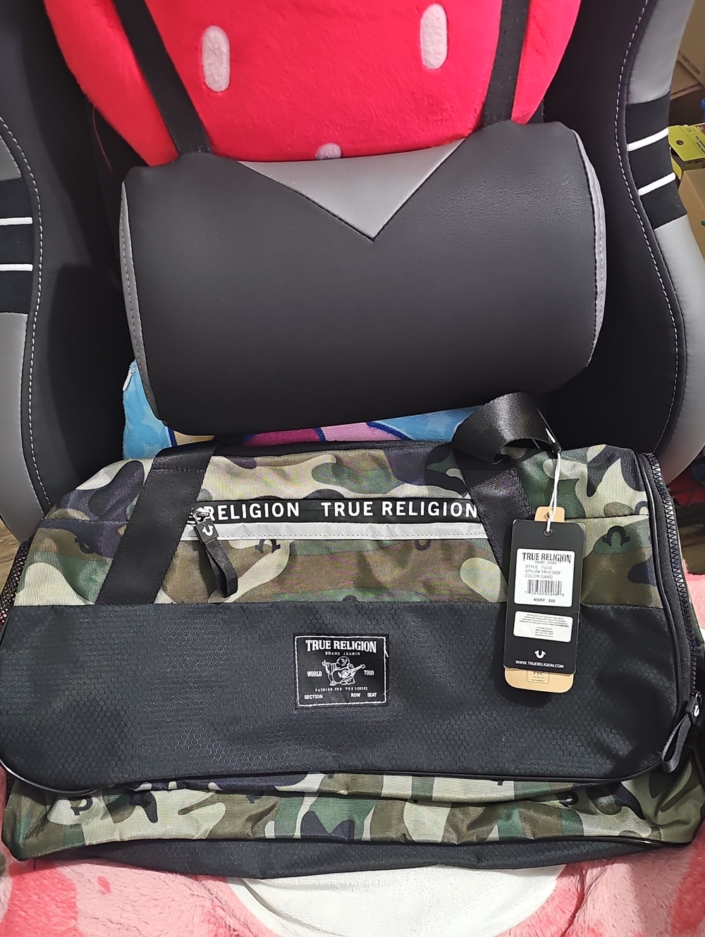 True Religion Camouflage Duffel Bag with Black Accents